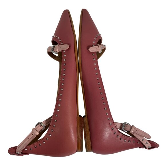 COACH Jody Pink Leather Studded Pointed Toe Flats Ankle Strap Women’s NWOB - Picture 3 of 7